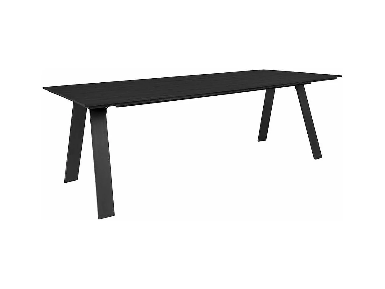 CLIFF - Table de Jardin Plateau en PE Aspect Bois Noir Pieds en Aluminium Noir