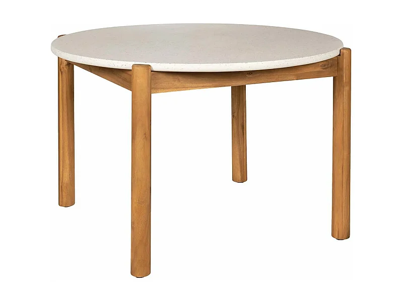 LORIENA - Table Repas de Jardin Ø120cm en Acacia Plateau en Terrazzo