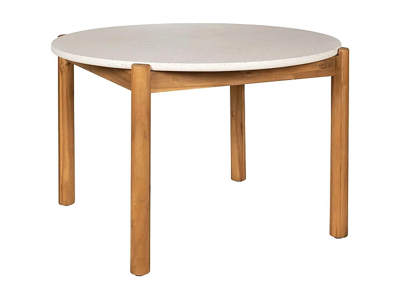 LORIENA - Table Repas de Jardin Ø120cm en Acacia Plateau en Terrazzo