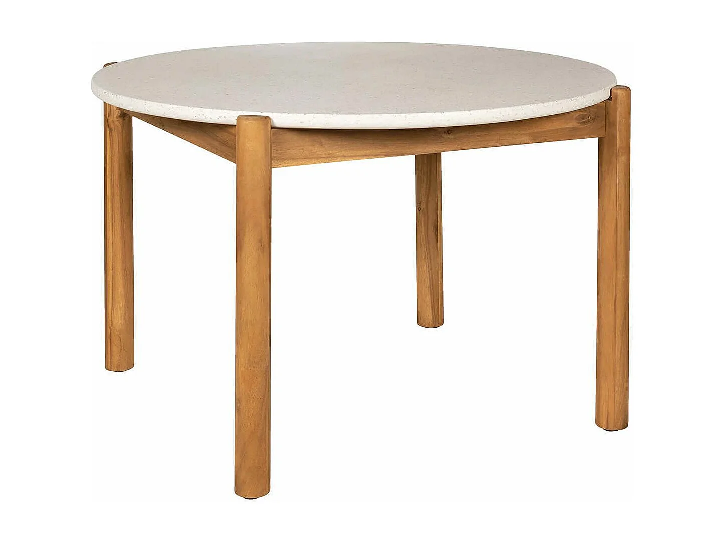 LORIENA - Table Repas de Jardin Ø120cm en Acacia Plateau en Terrazzo