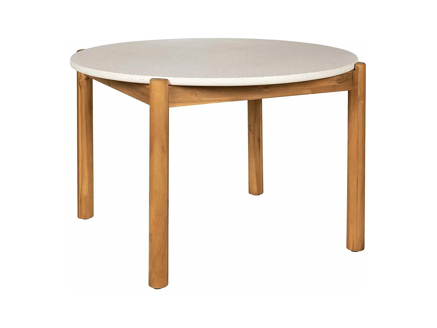 LORIENA - Table Repas de Jardin Ø120cm en Acacia Plateau en Terrazzo