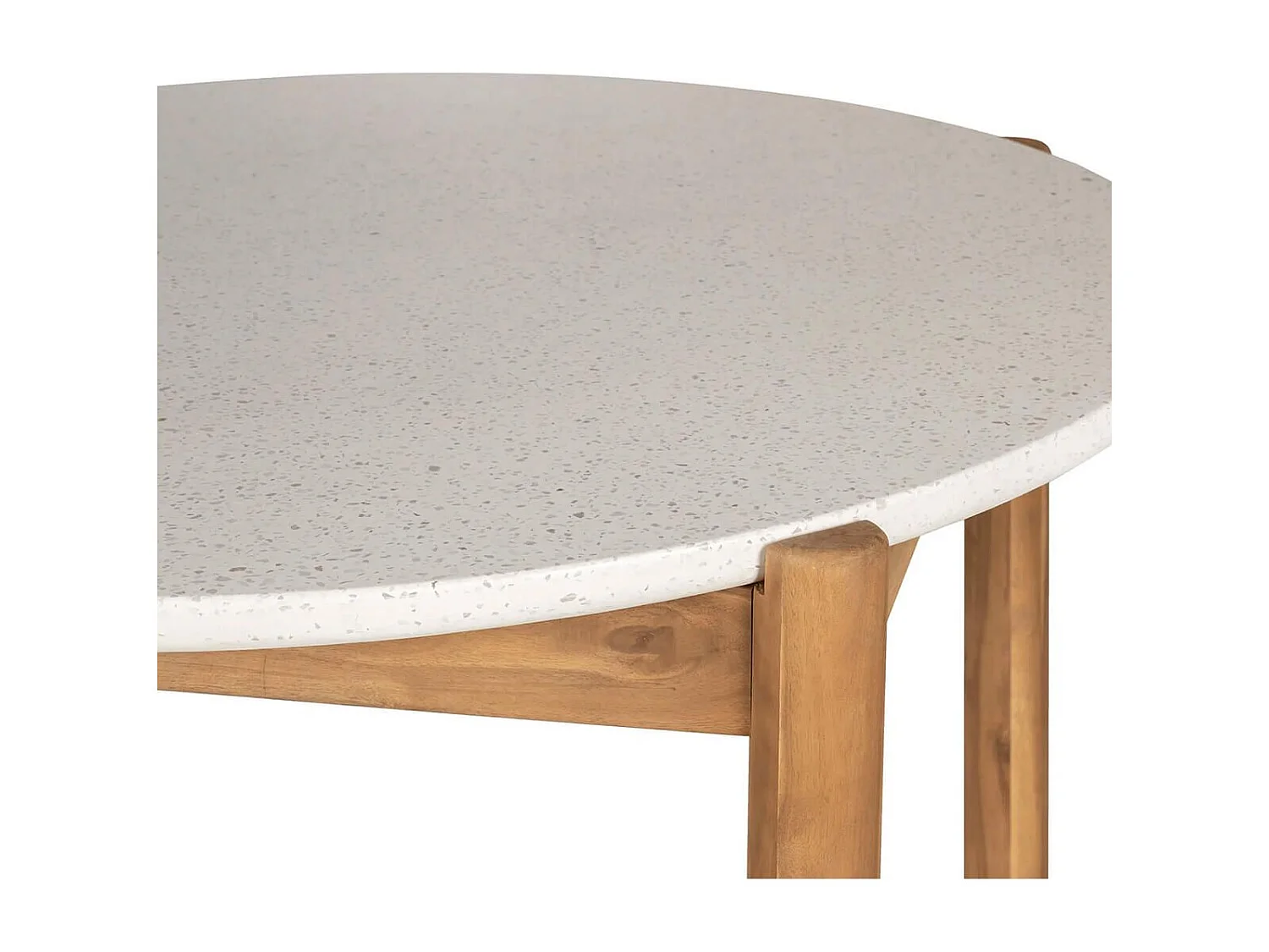 LORIENA - Table Repas de Jardin Ø120cm en Acacia Plateau en Terrazzo