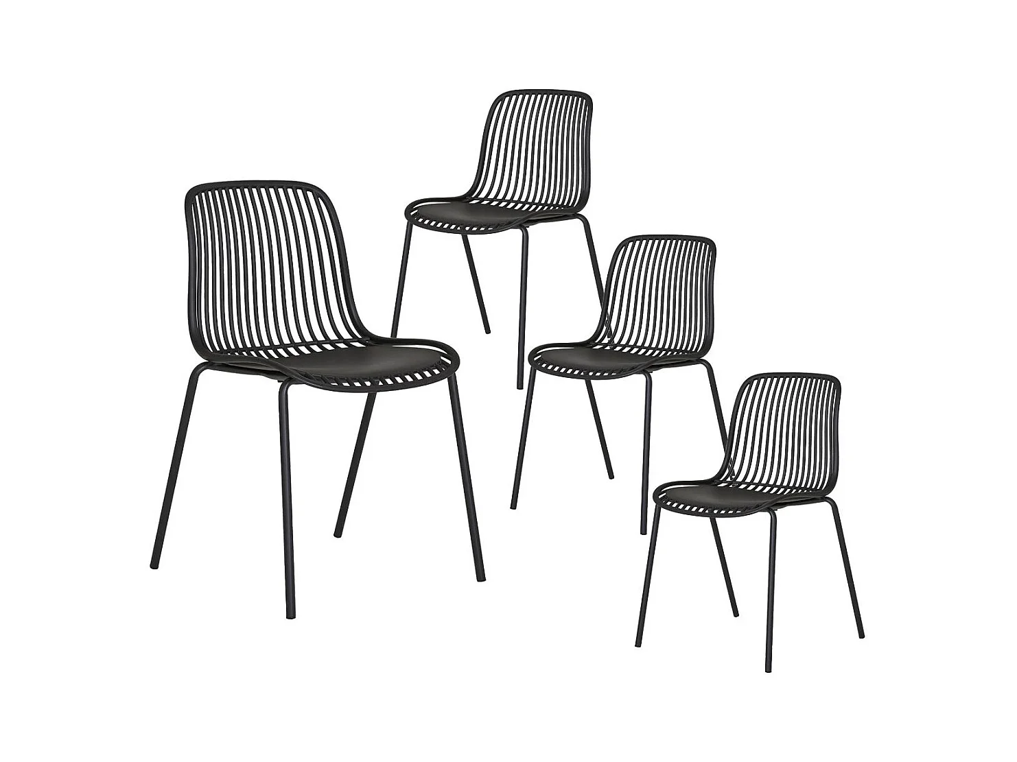 TIYANA - Lot de 4 Chaises de Jardin en Polypropylène Laqué Noir Empilables