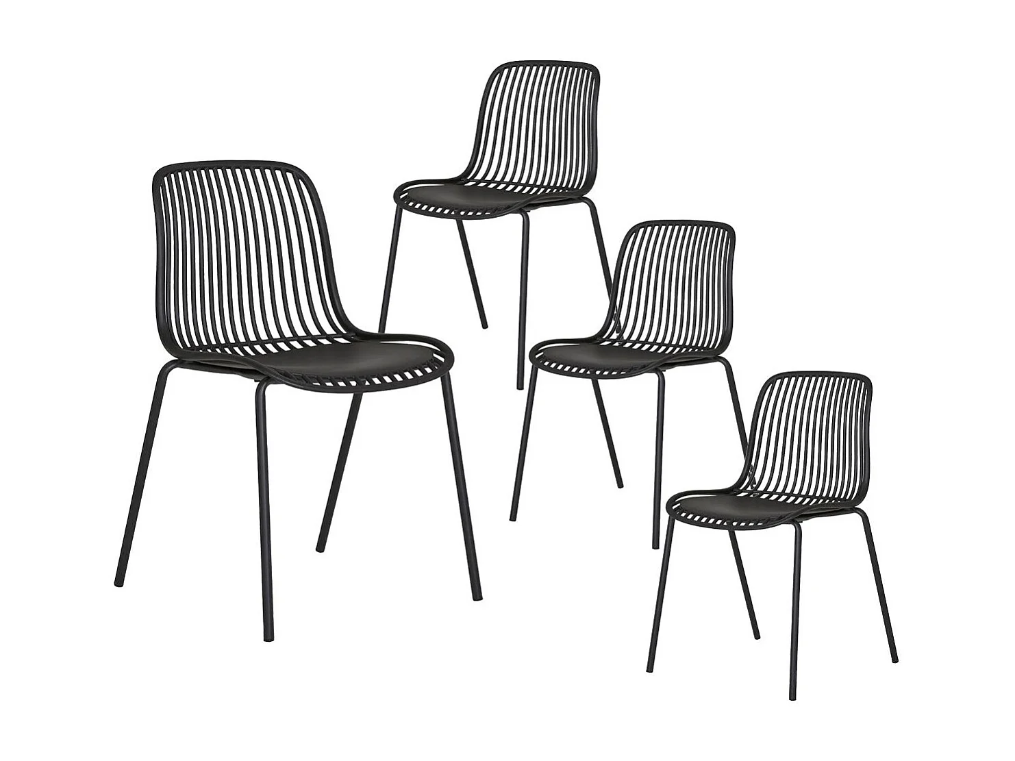 TIYANA - Lot de 4 Chaises de Jardin en Polypropylène Laqué Noir Empilables