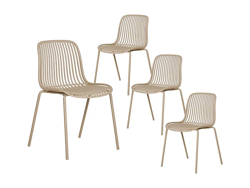 TIYANA - Lot de 4 Chaises de Jardin en Polypropylène Laqué Beige Empilables