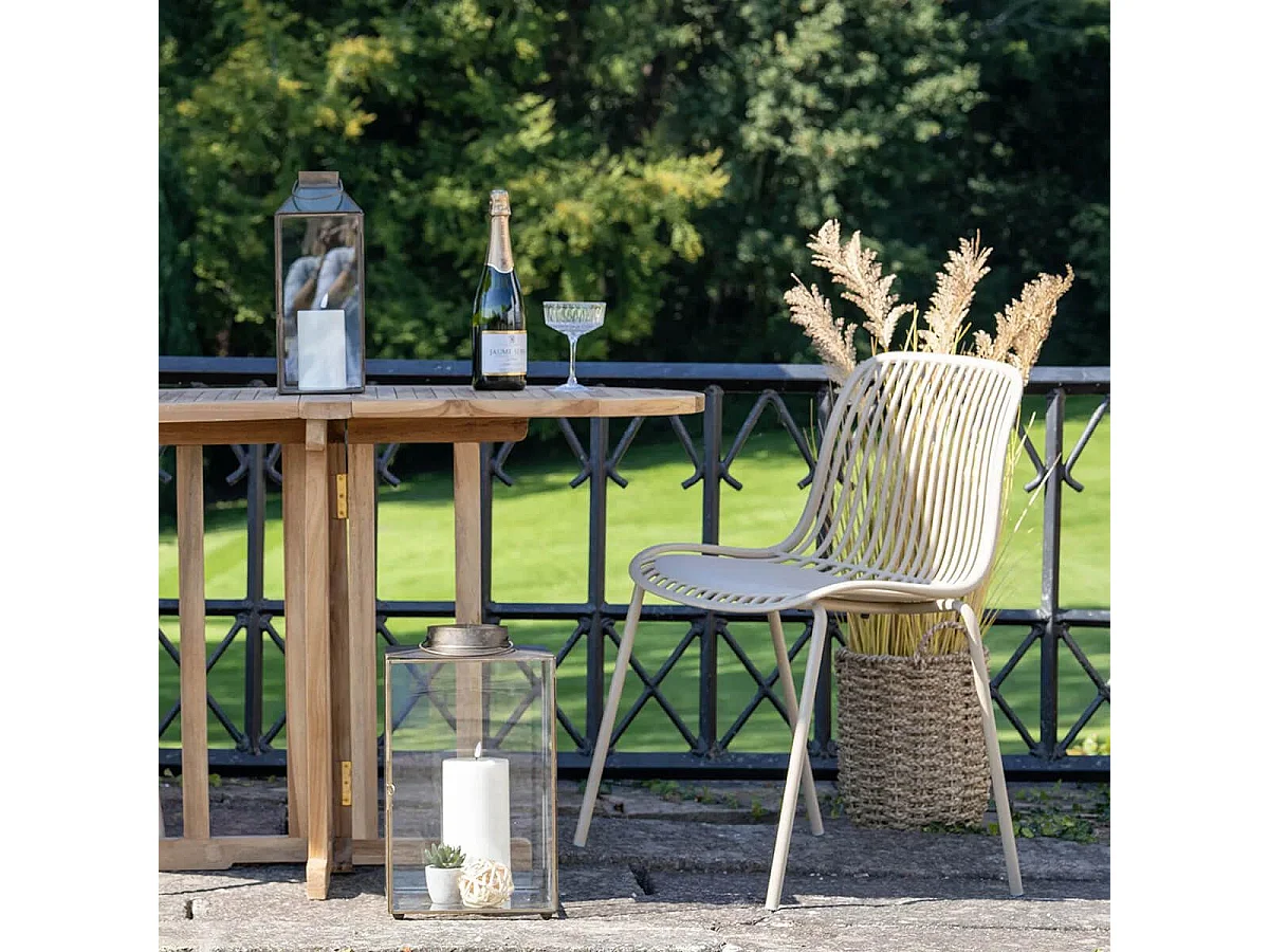 TIYANA - Lot de 4 Chaises de Jardin en Polypropylène Laqué Beige Empilables