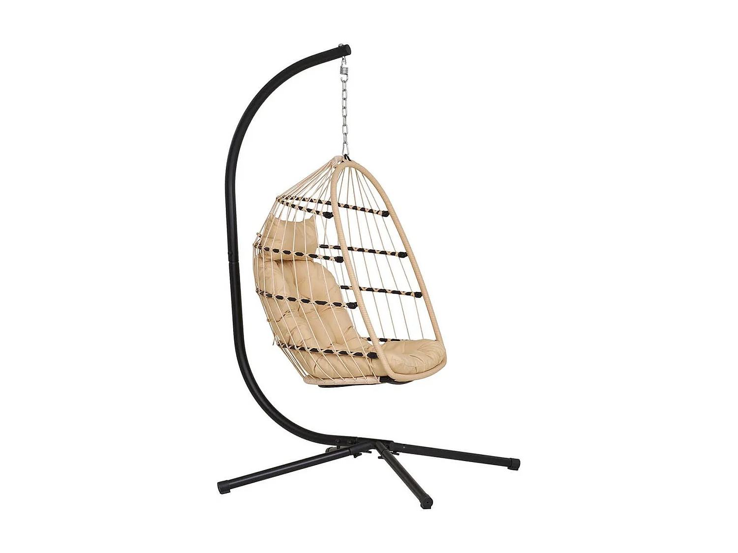 TOLIUM - Chaise suspendue avec Support en Acier + Rotin Synthétique et Corde