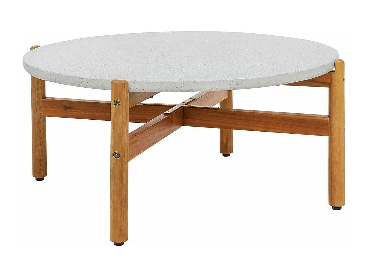 LORIENA - Table Basse Ronde Ø84,5cm en Acacia Plateau en Terrazzo