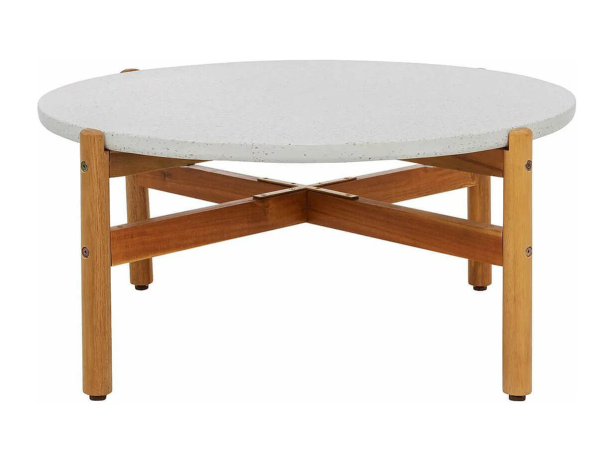 LORIENA - Table Basse Ronde Ø84,5cm en Acacia Plateau en Terrazzo