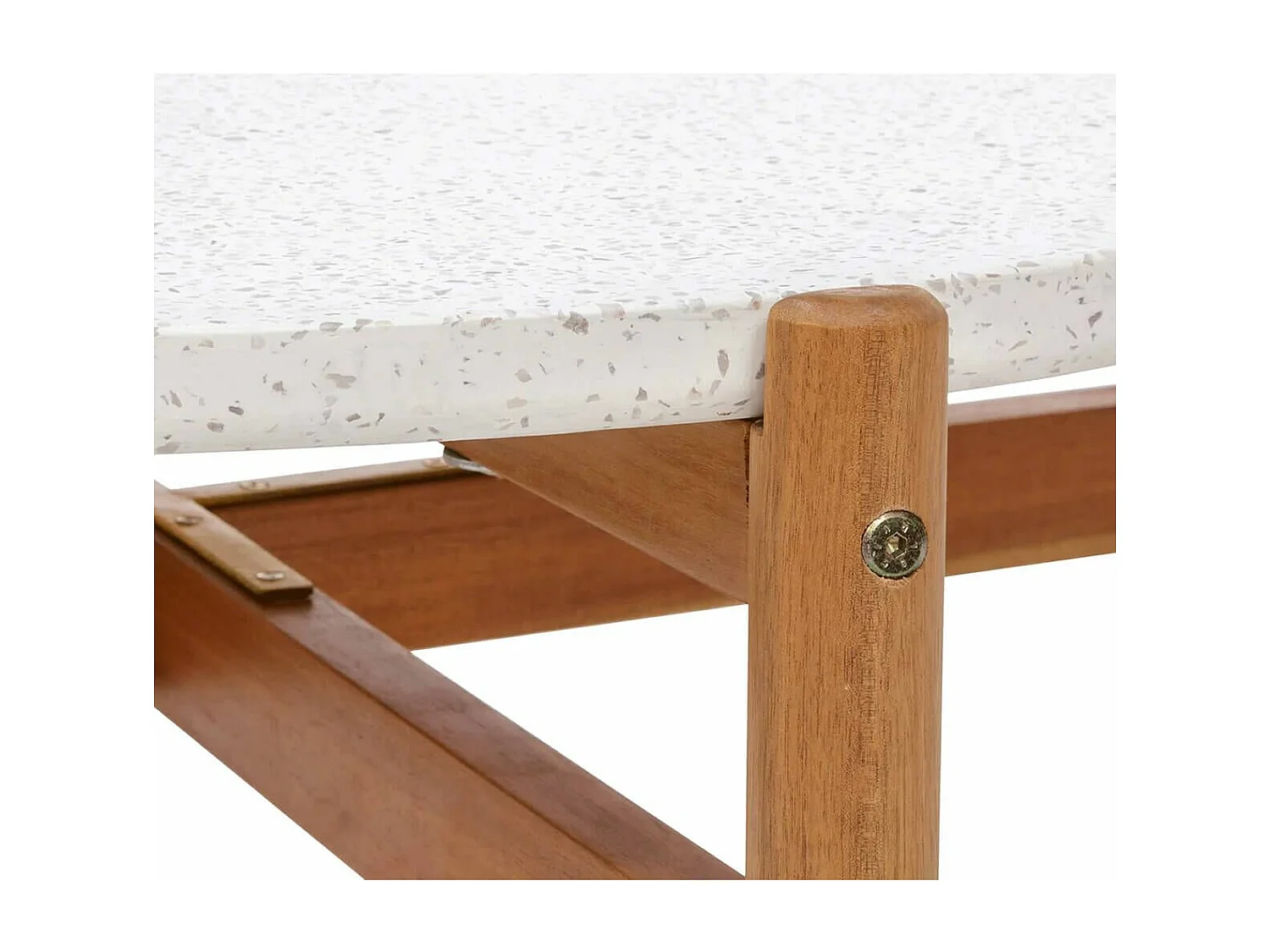 LORIENA - Table Basse Ronde Ø84,5cm en Acacia Plateau en Terrazzo