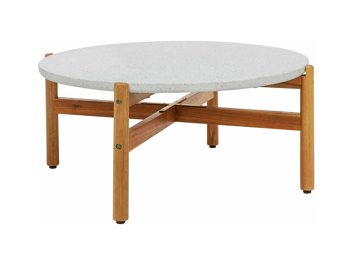 LORIENA - Table Basse Ronde Ø84,5cm en Acacia Plateau en Terrazzo