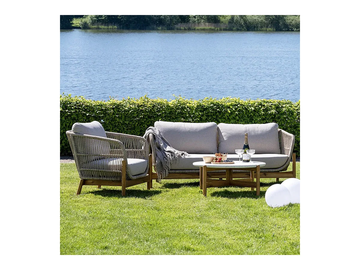 LORIENA - Table Basse Ronde Ø84,5cm en Acacia Plateau en Terrazzo