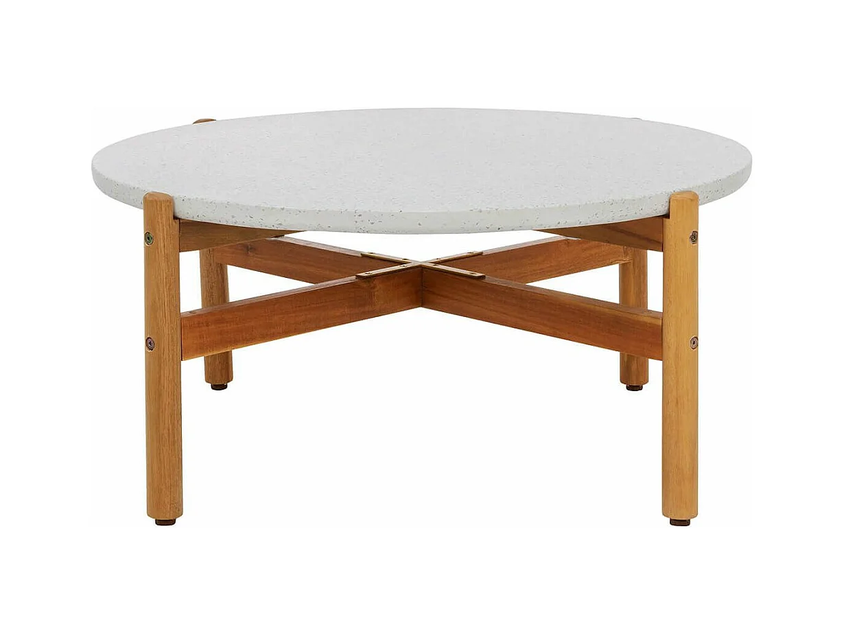LORIENA - Table Basse Ronde Ø84,5cm en Acacia Plateau en Terrazzo