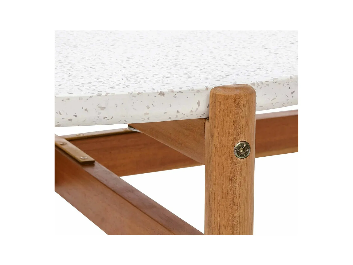 LORIENA - Table Basse Ronde Ø84,5cm en Acacia Plateau en Terrazzo