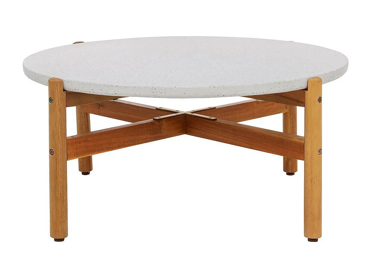 LORIENA - Table Basse Ronde Ø84,5cm en Acacia Plateau en Terrazzo