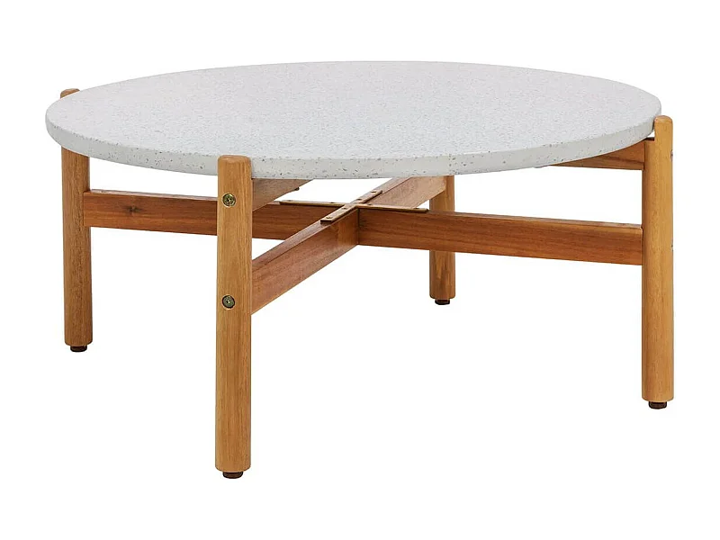 LORIENA - Table Basse Ronde Ø84,5cm en Acacia Plateau en Terrazzo