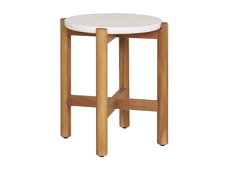 LORIENA - Table Basse Ronde Ø37cm en Acacia Plateau en Terrazzo
