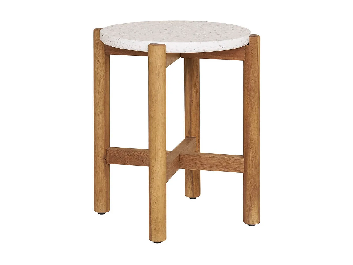 LORIENA - Table Basse Ronde Ø37cm en Acacia Plateau en Terrazzo