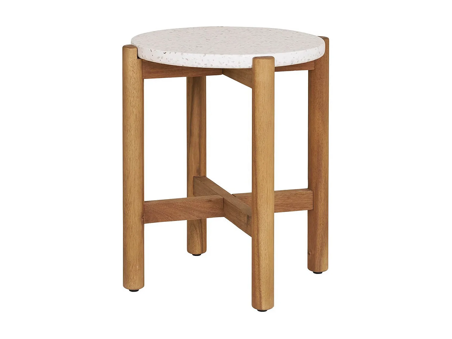 LORIENA - Table Basse Ronde Ø37cm en Acacia Plateau en Terrazzo