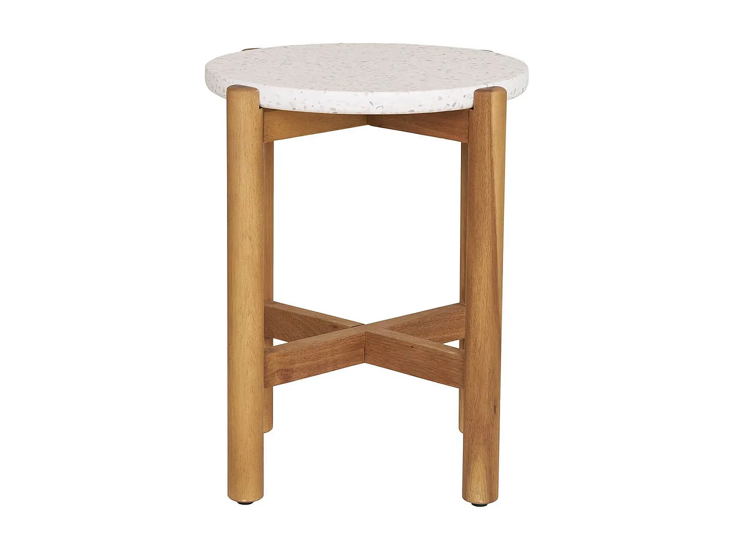 LORIENA - Table Basse Ronde Ø37cm en Acacia Plateau en Terrazzo