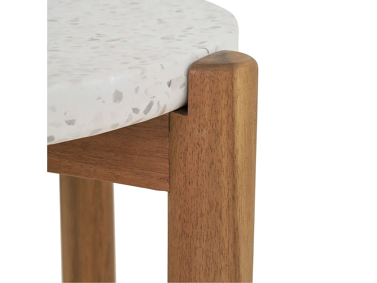 LORIENA - Table Basse Ronde Ø37cm en Acacia Plateau en Terrazzo