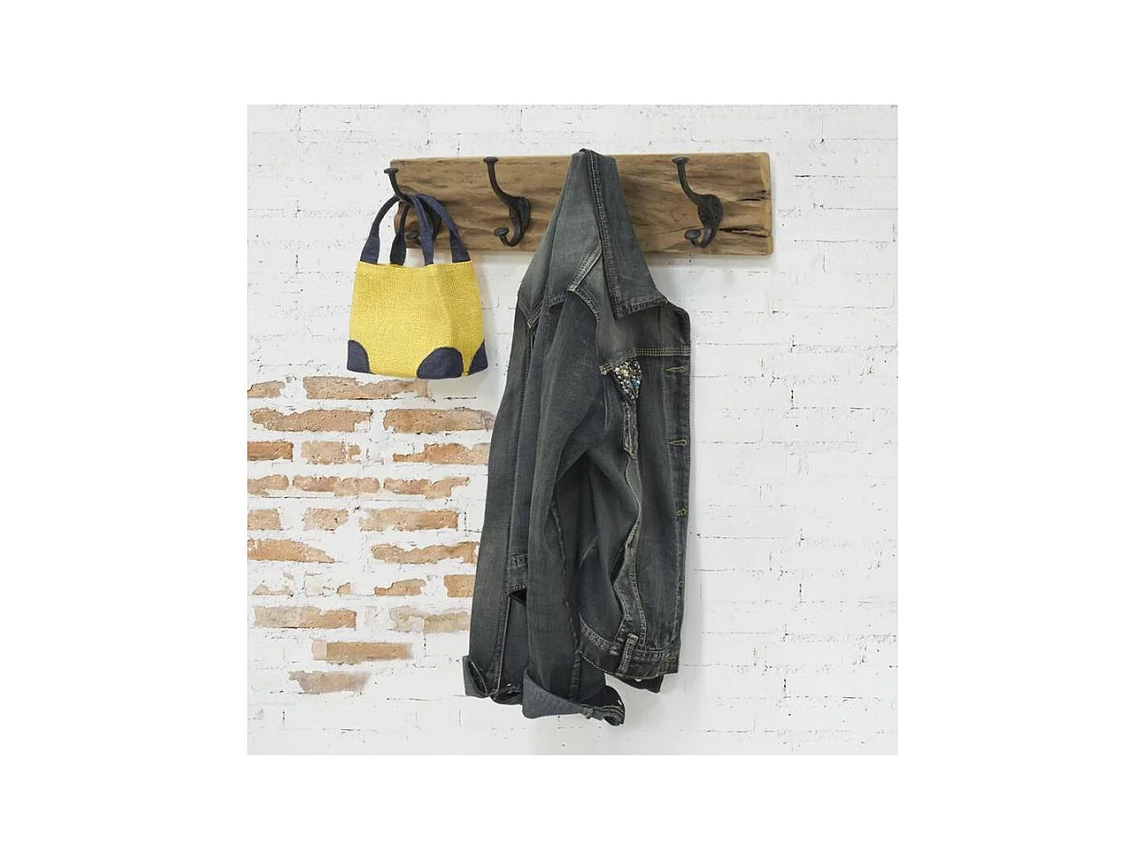 Patère en bois et métal 4 crochets