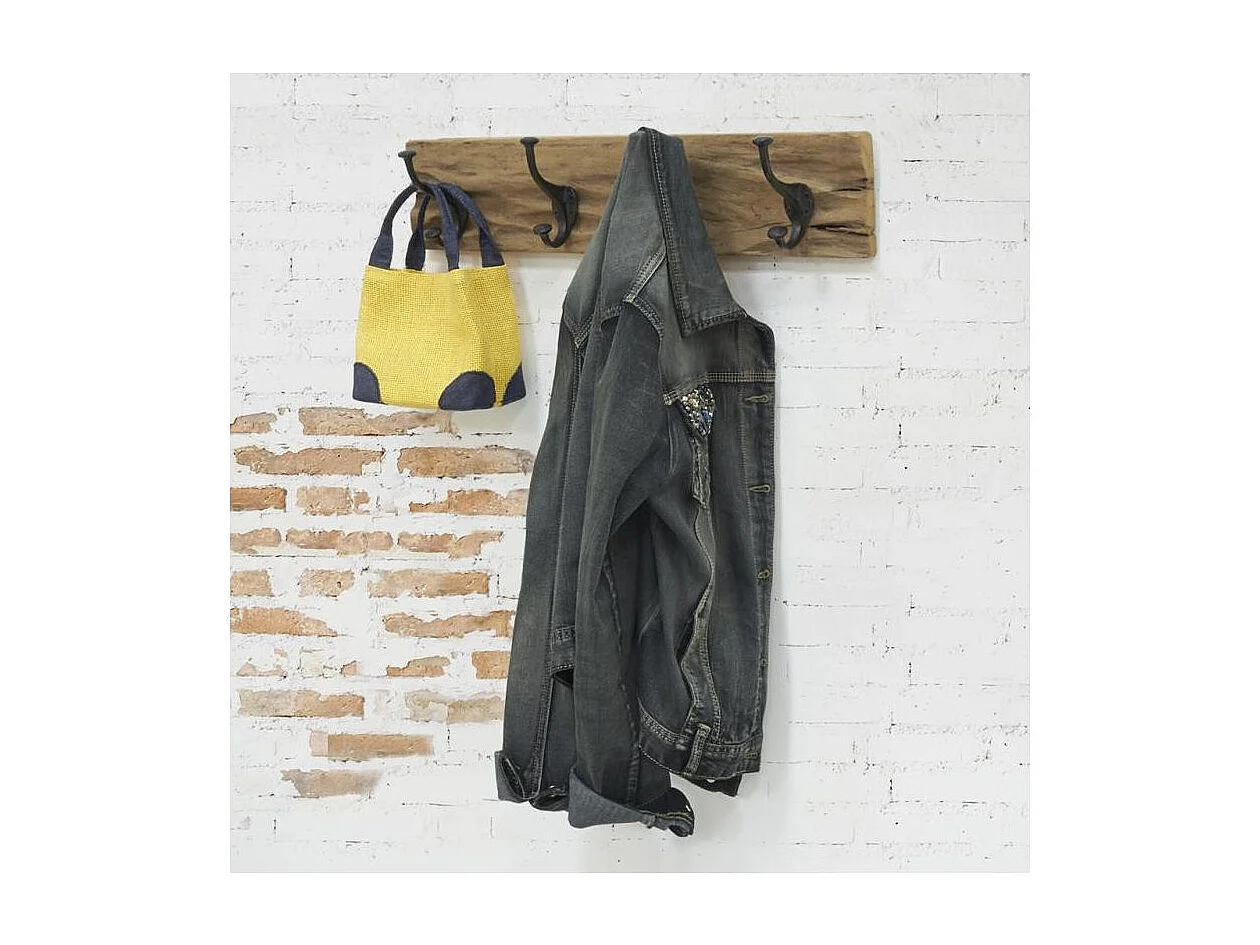 Patère en bois et métal 4 crochets