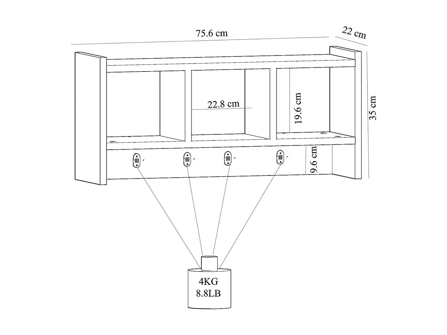Etagère murale avec niches et patères Star