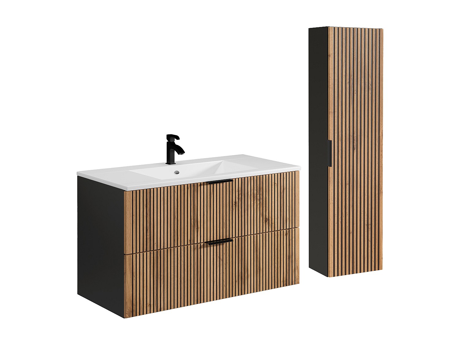 Waschbeckenunterschrank hängend mit Einbauwaschbecken & Badhochschrank - St günstig online kaufen