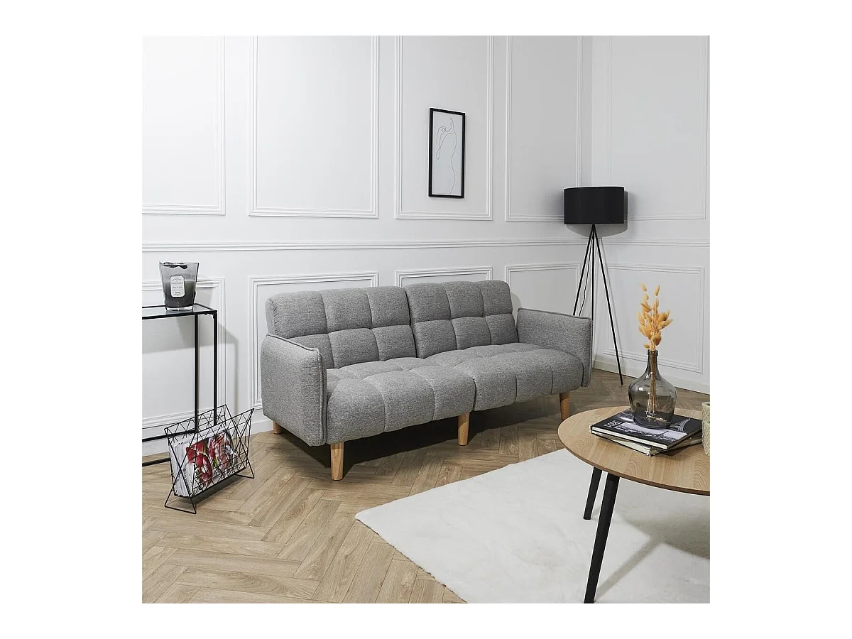 Canapé convertible en tissu gris L195 cm - DREAM