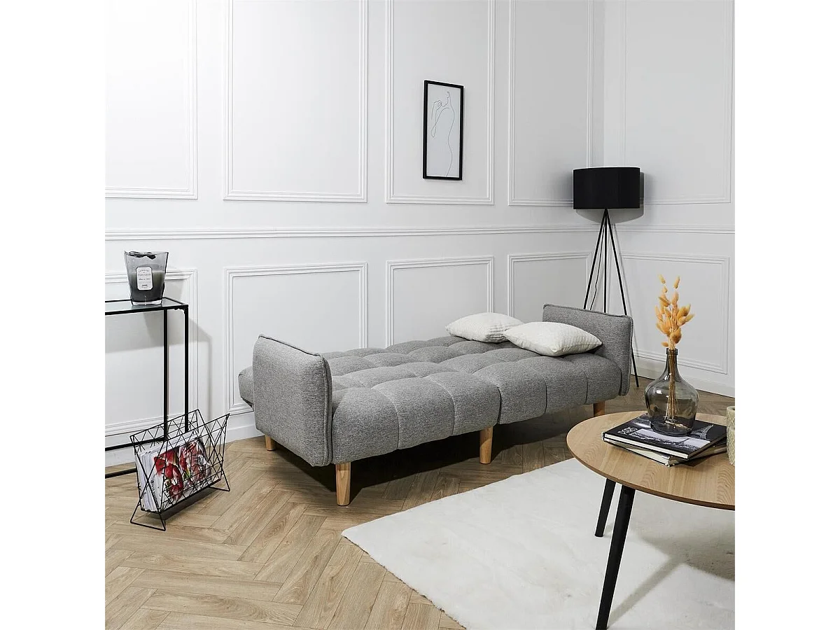 Canapé convertible en tissu gris L195 cm - DREAM