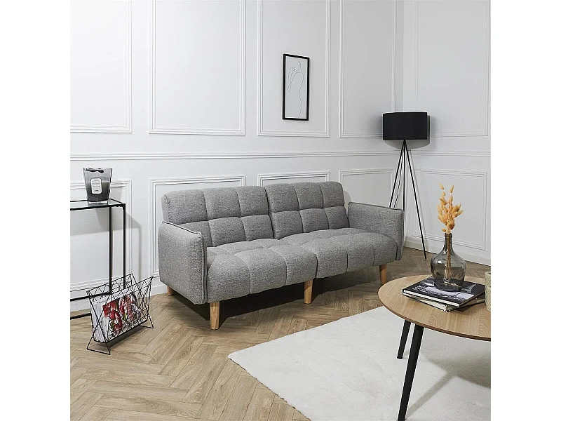 Canapé convertible en tissu gris L195 cm - DREAM