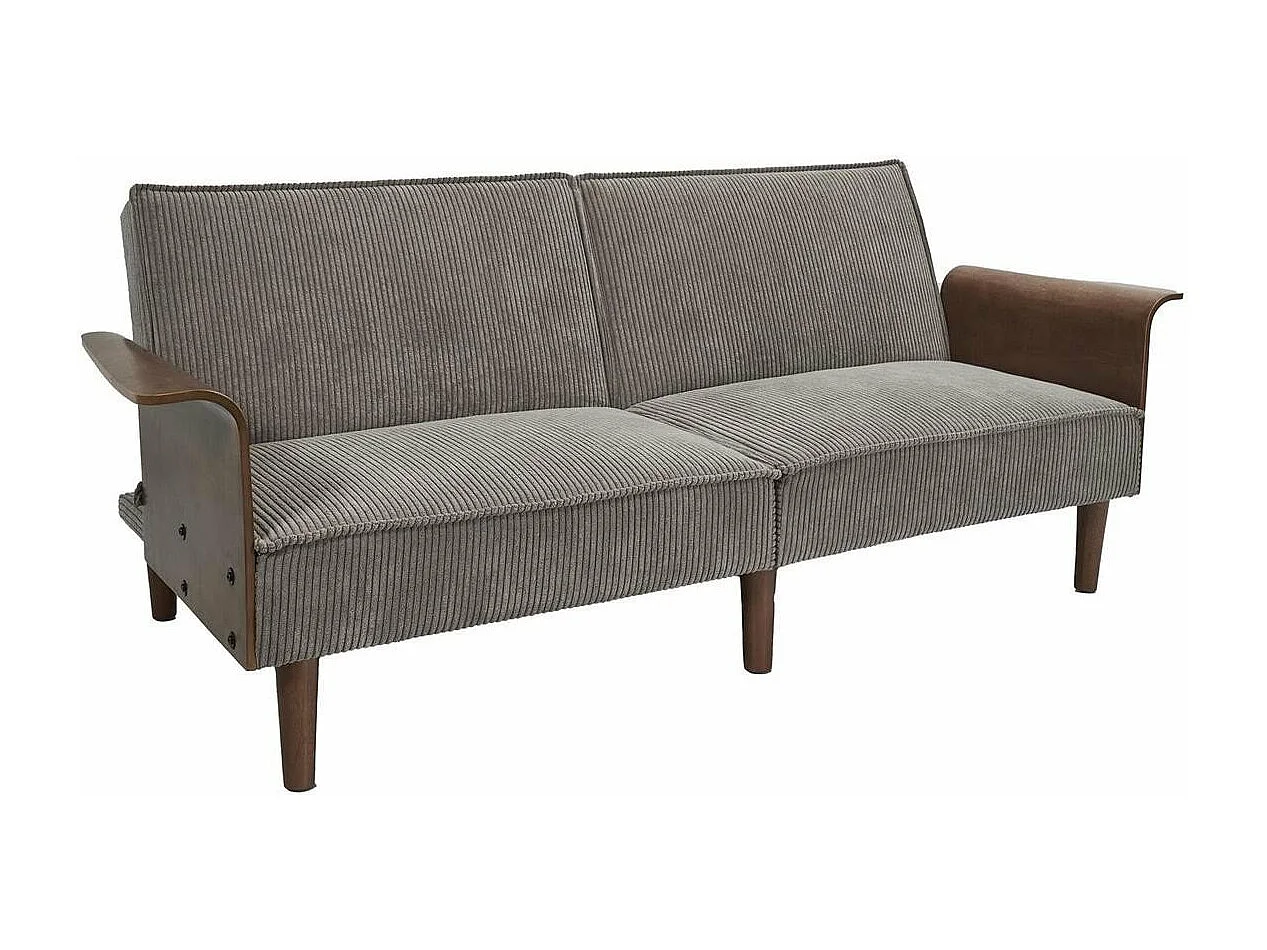 Canapé convertible en velours côtelé gris et bois L205 cm - SCOTT