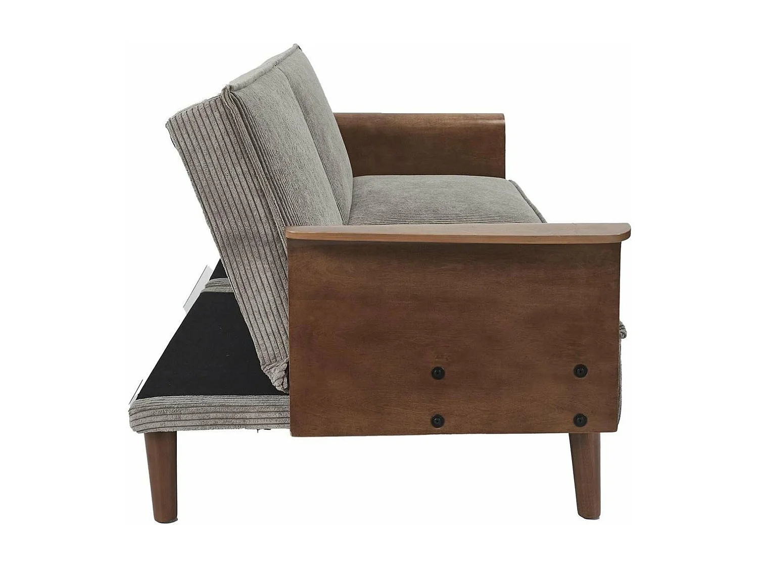 Canapé convertible en velours côtelé gris et bois L205 cm - SCOTT