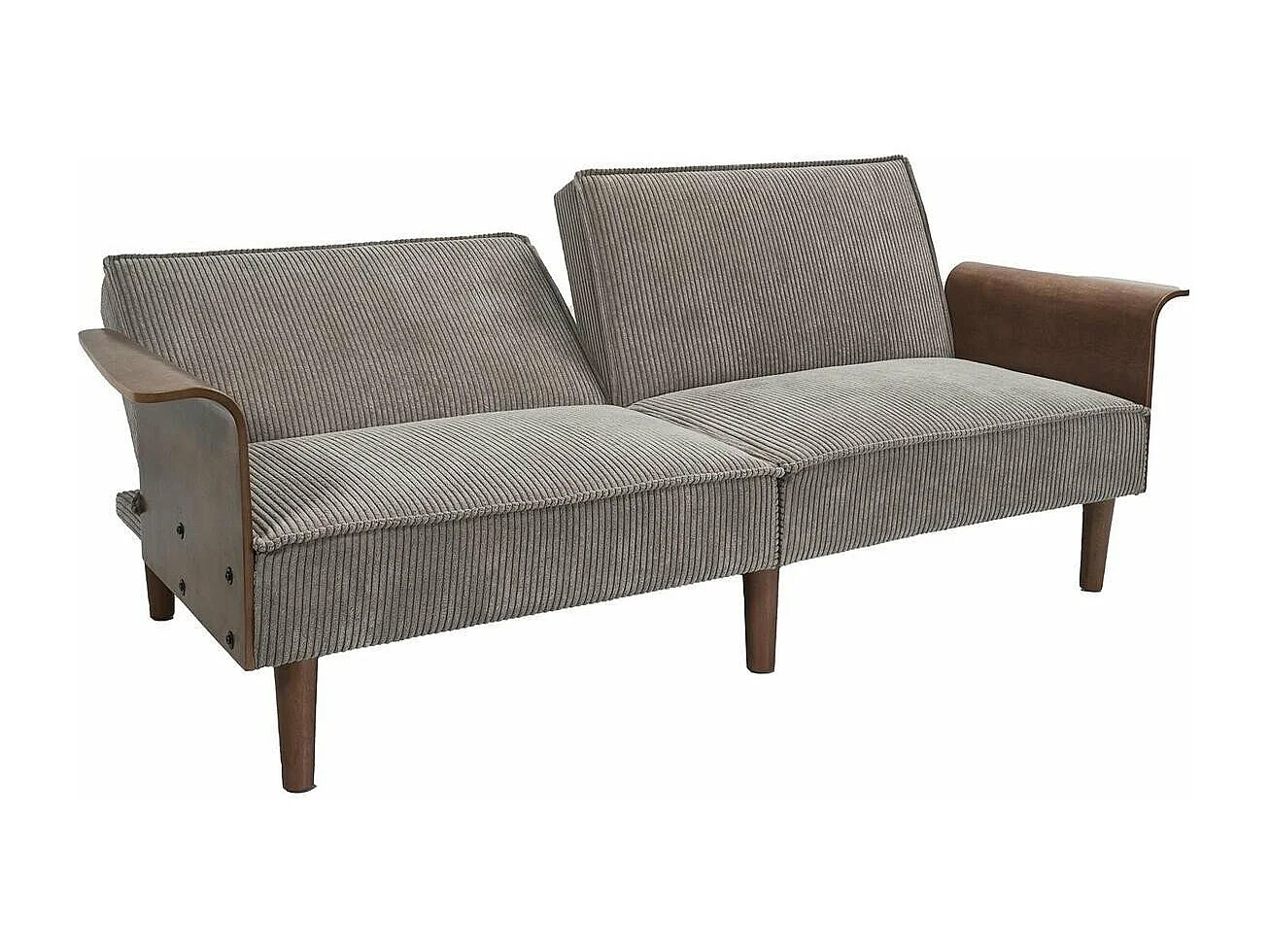 Canapé convertible en velours côtelé gris et bois L205 cm - SCOTT