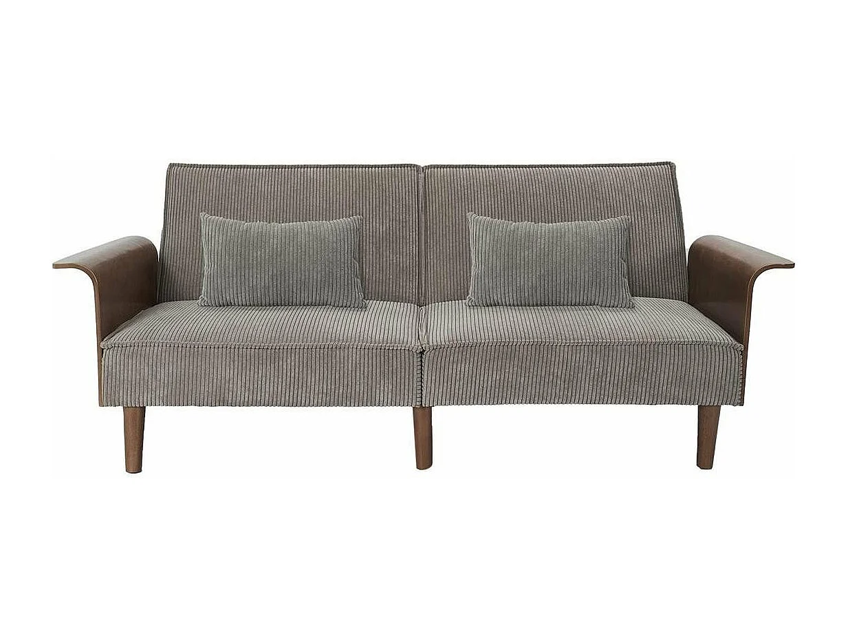 Canapé convertible en velours côtelé gris et bois L205 cm - SCOTT