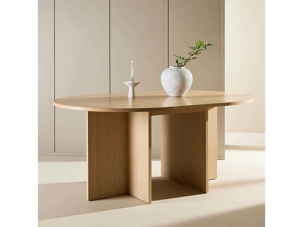 Strada table à manger Ø120cm. avec rallonge whitewash.