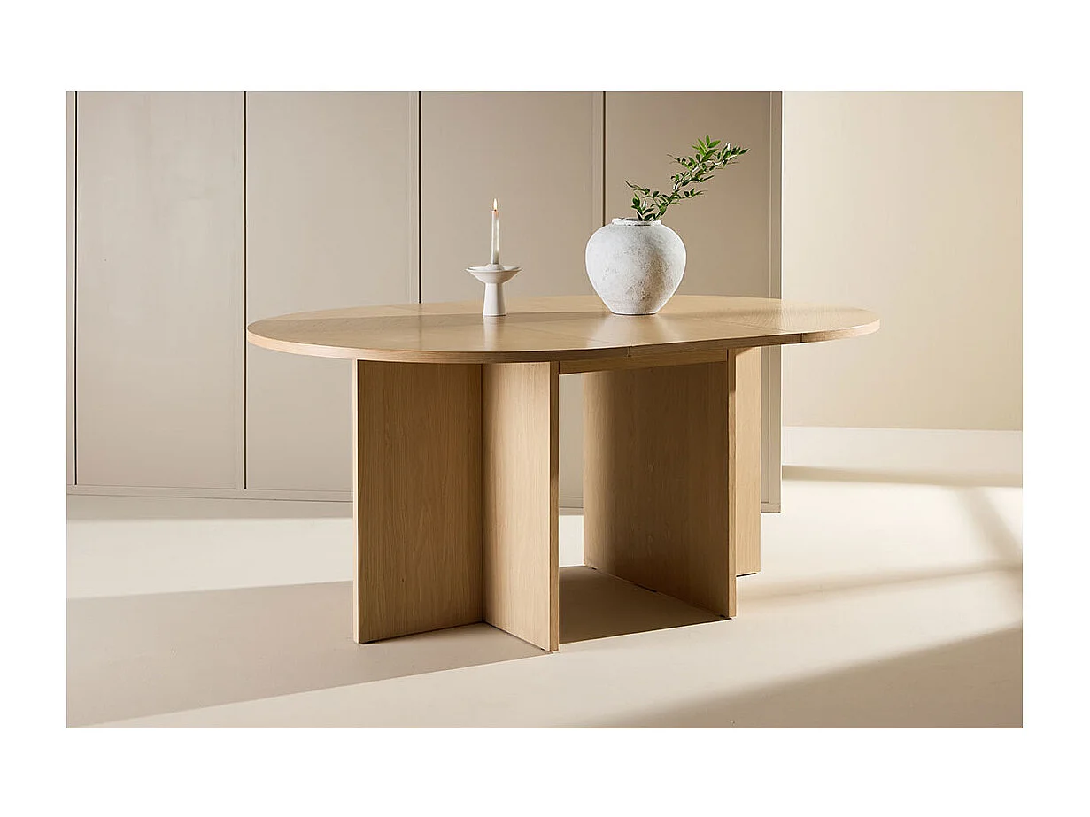 Strada table à manger Ø120cm. avec rallonge whitewash.