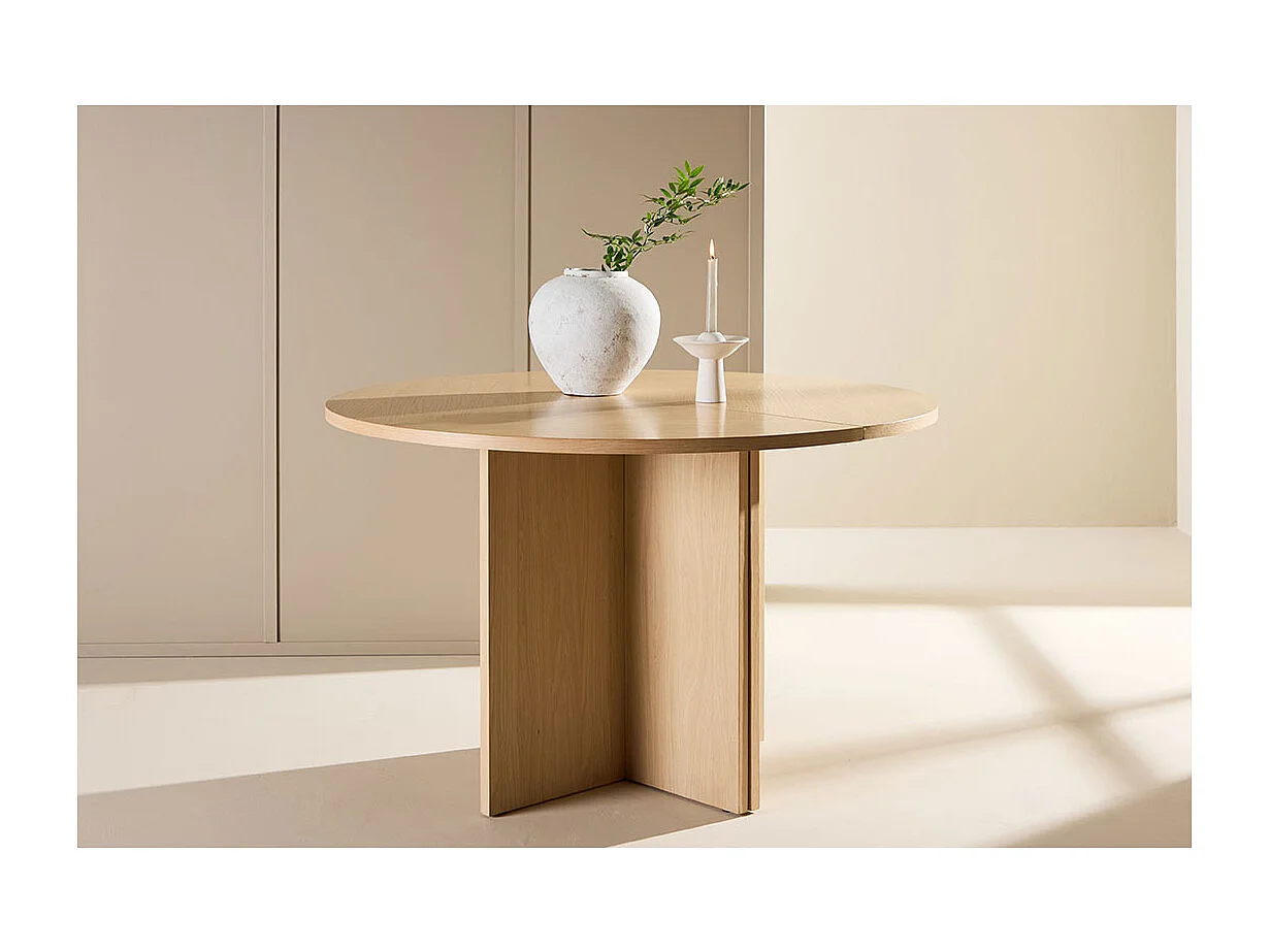 Strada table à manger Ø120cm. avec rallonge whitewash.