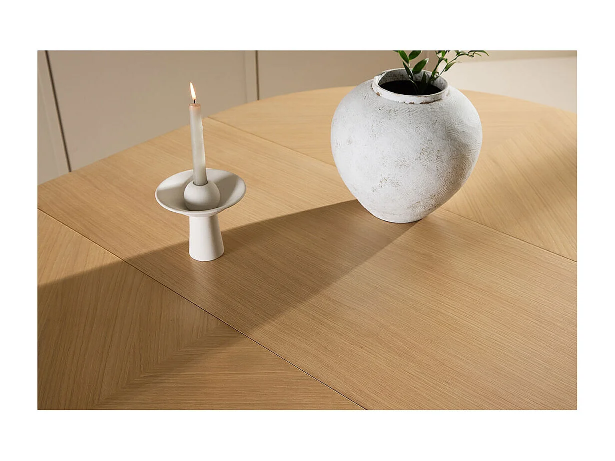 Strada table à manger Ø120cm. avec rallonge whitewash.