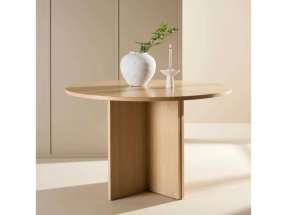 Strada table à manger Ø120cm. avec rallonge whitewash.