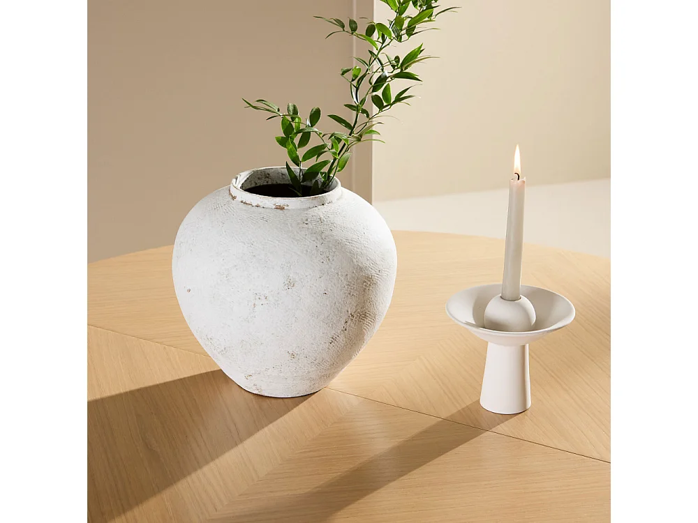 Strada table à manger Ø120cm. avec rallonge whitewash.