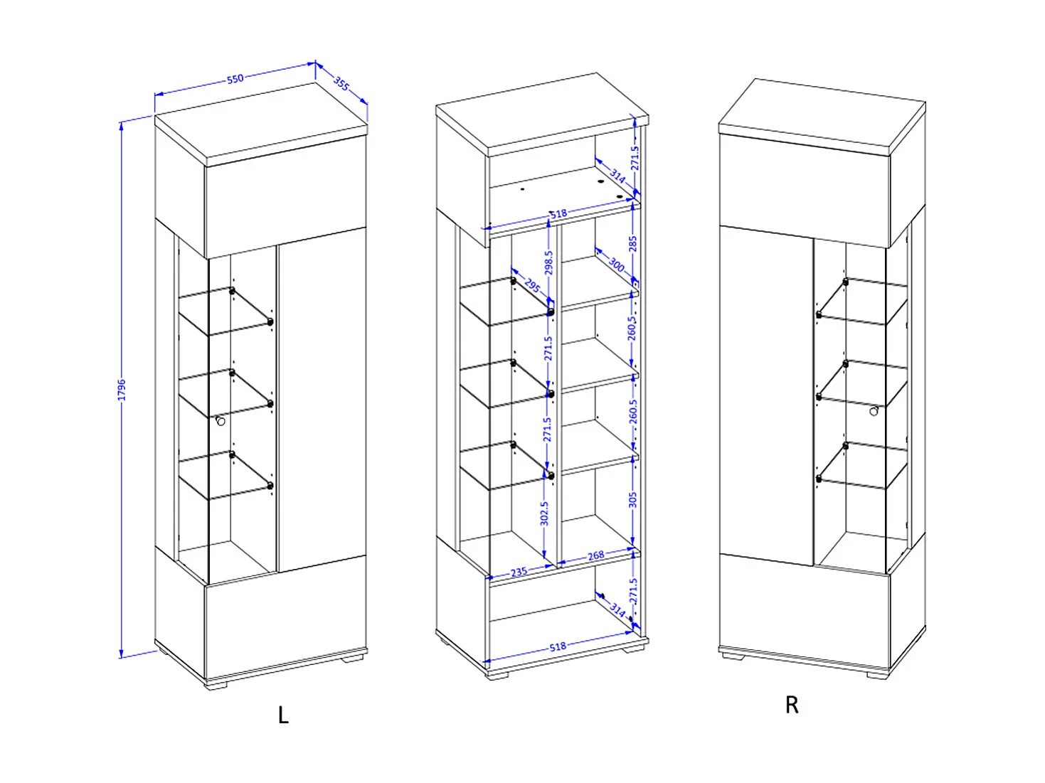 1-deurs vitrinekast Opio Taupe en Antraciet