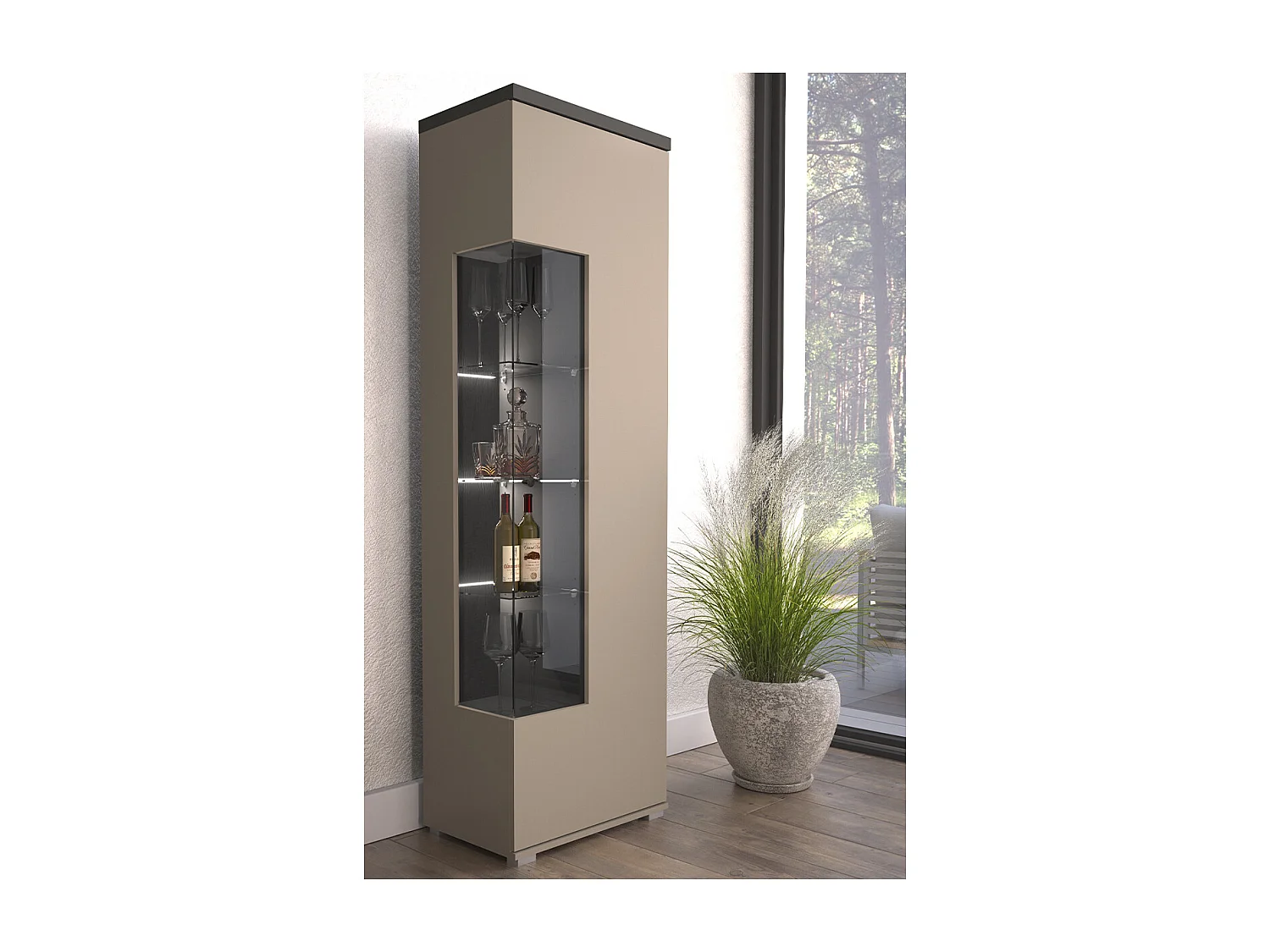 Vitrine 1 porte Opio Taupe et Anthracite
