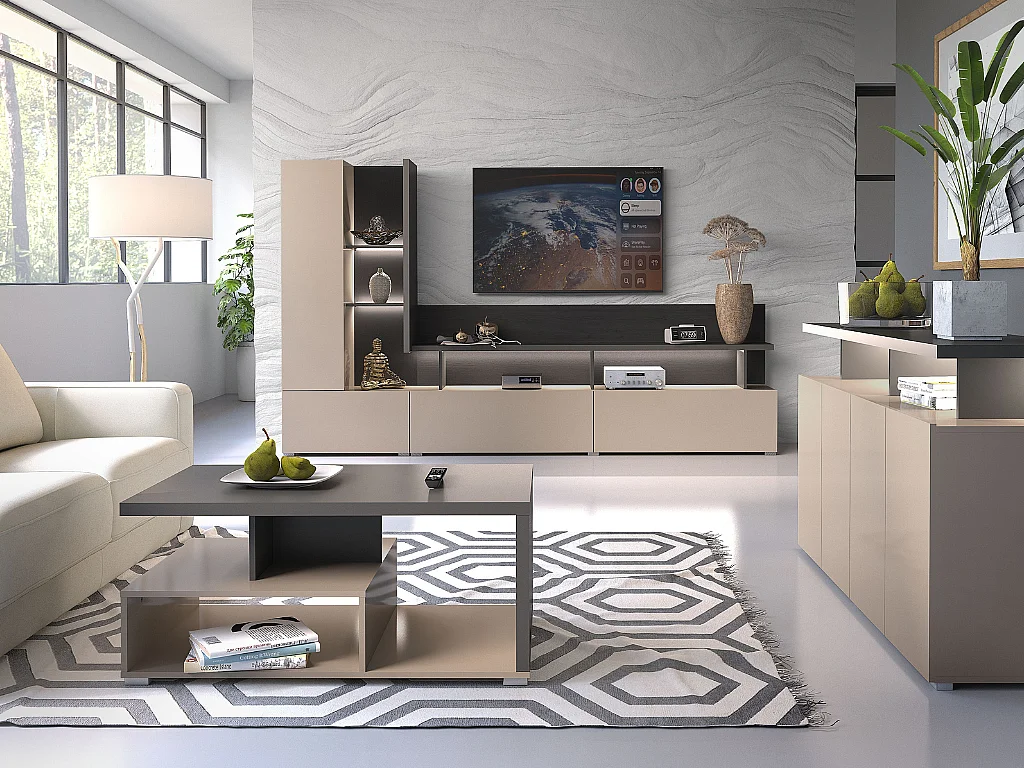 Vitrine 1 porte Opio Taupe et Anthracite