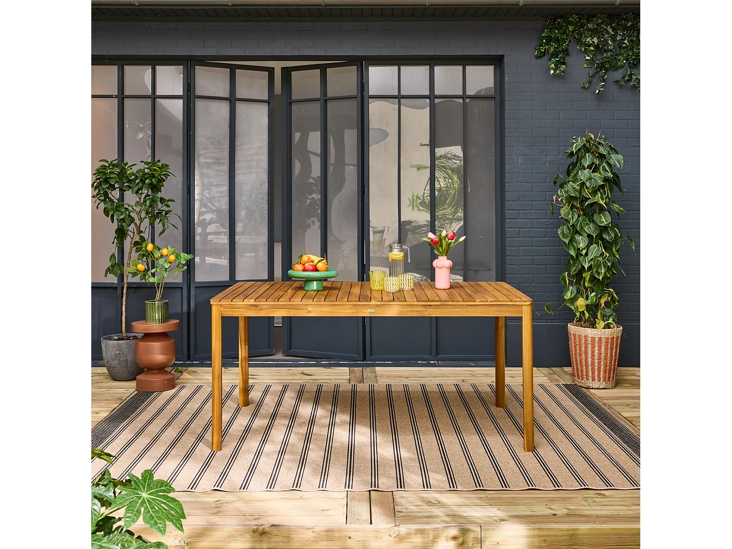 Mesa de jardín de acacia con esquinas redondeadas, 8 plazas natural