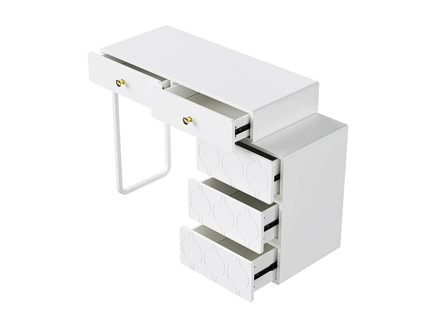 Coiffeuse avec 5 tiroirs, conception d'échange, style minimaliste, 90x40x73,5cm, Blanc (sans miroir et tabouret)