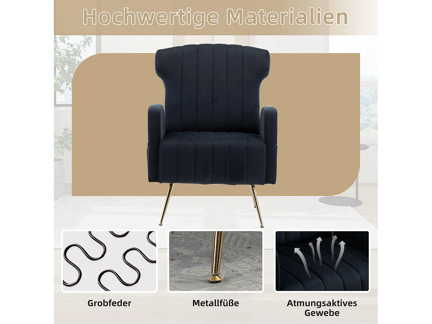 Polvetta convertibile in velluto nero, con tasche laterali, piedi in metallo, carico massimo da 90 kg, 69x72x93cm