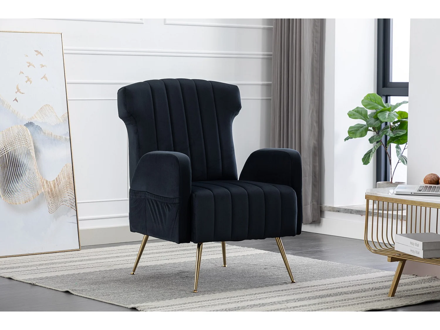 Polvetta convertibile in velluto nero, con tasche laterali, piedi in metallo, carico massimo da 90 kg, 69x72x93cm