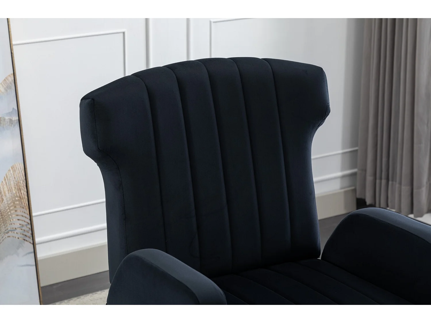 Zwart fluwelen Converteerbare fauteuil, met zijzakken, metalen voeten, max 90 kg belasting, 69x72x93cm